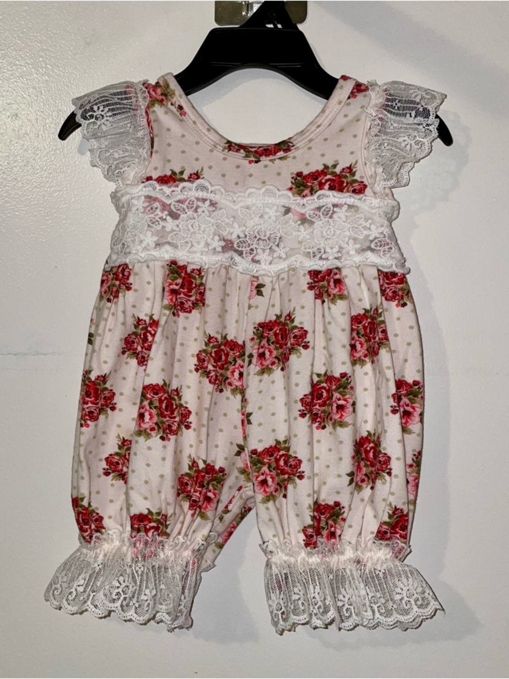 Baby Girls Pink Floral Lace Romper
